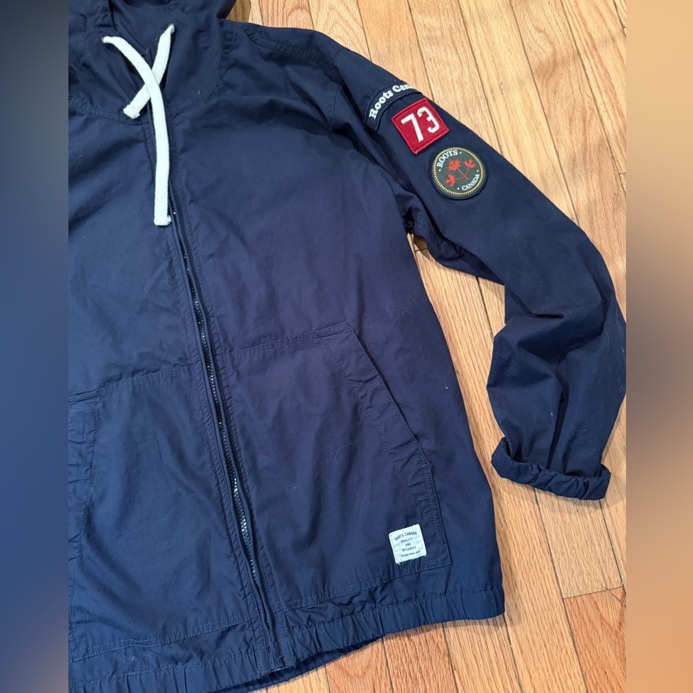 Unisex Men's Navy Hooded Jacket w Parches Outdoor hiking camping gorpcore